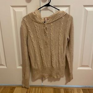 Button Up Hooded Beige Knit Sweater